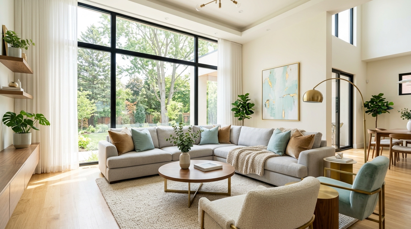 Immaculately clean and bright modern living room by Marjos Cleaning Services